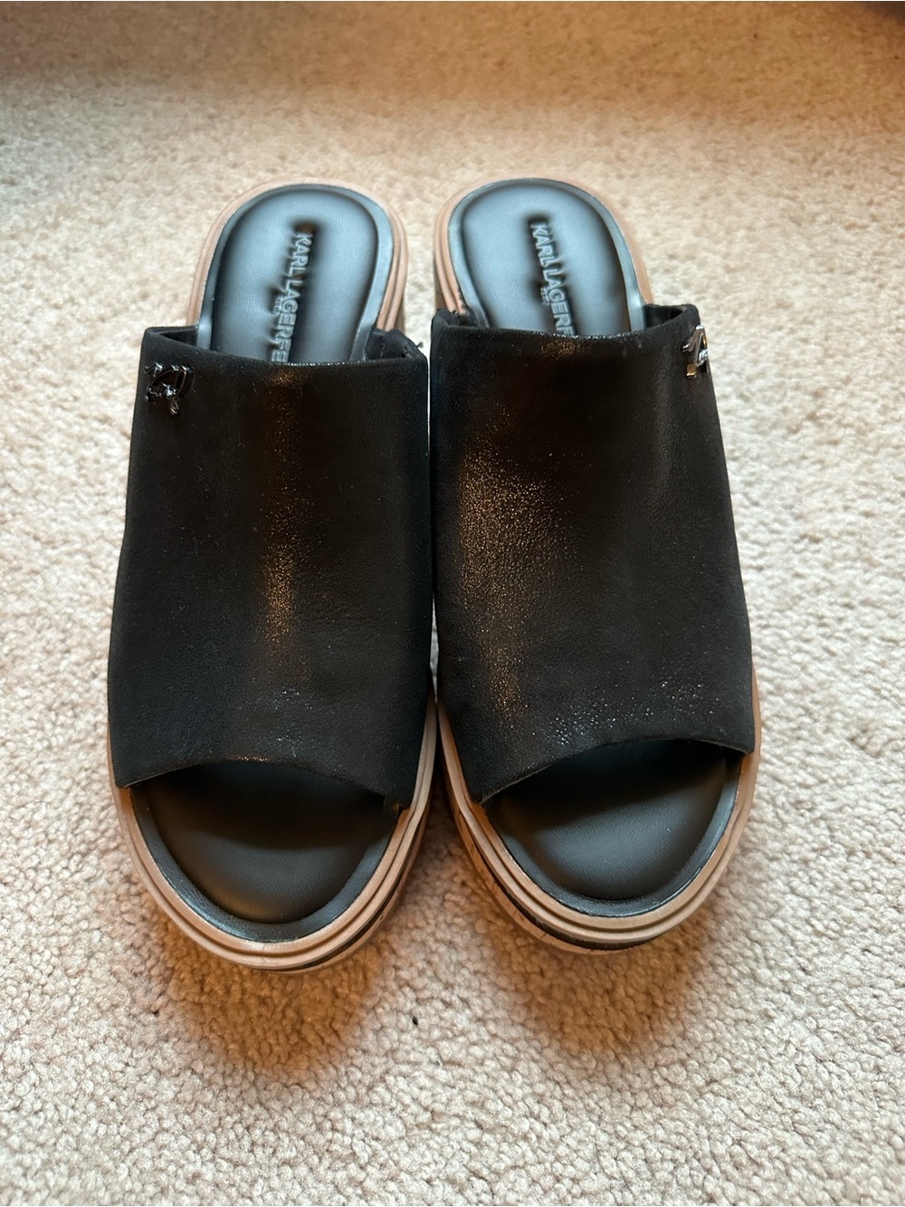 Karl Lagerfeld Paris Clarina Leather Comfort Wedge Sandal. - Picture 5 of 12